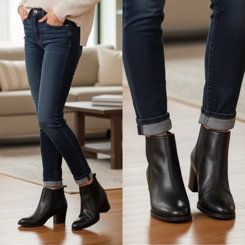 Sofft Welling Textured Leather Ankle Booties in Black Sz. 11